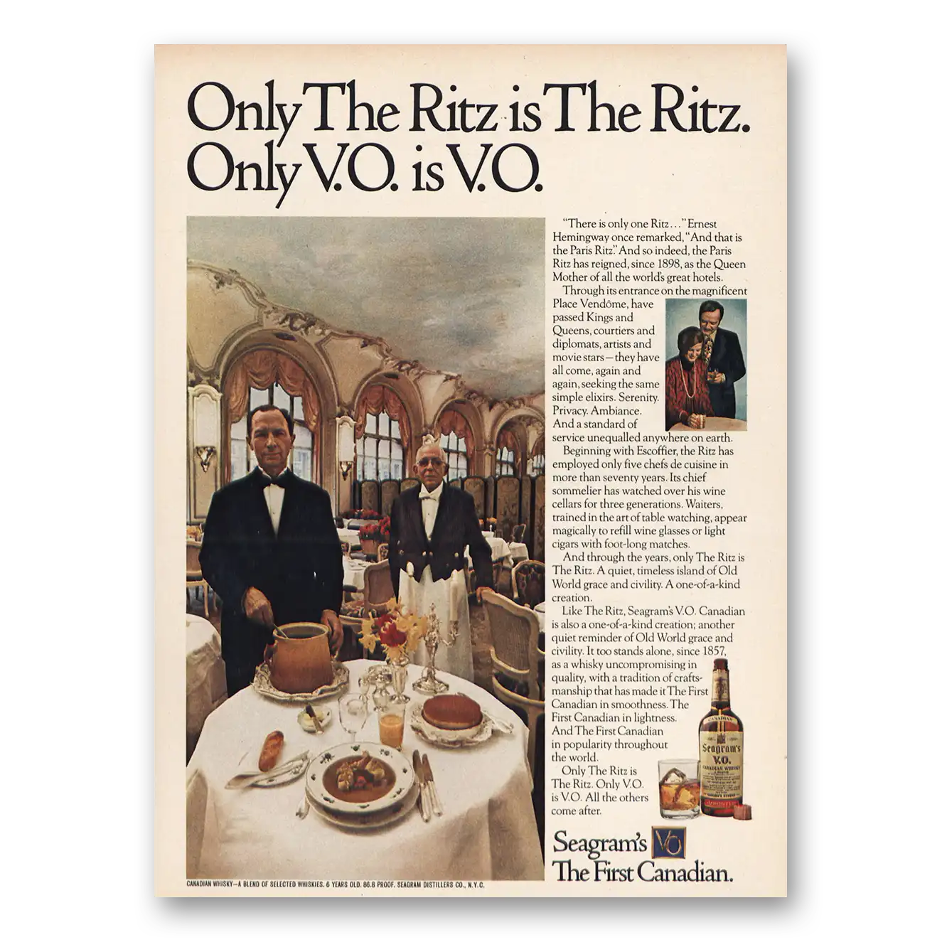 1973 Seagrams VO Whisky Only the Ritz Is the Ritz Vintage Magazine Print Ad