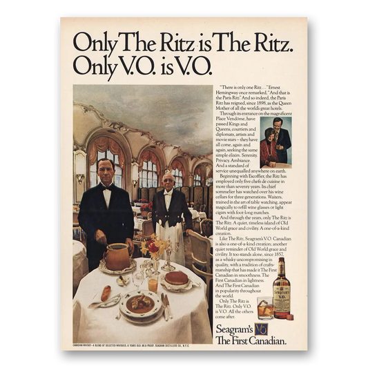 1973 Seagrams VO Whisky Only the Ritz Is the Ritz Vintage Magazine Print Ad