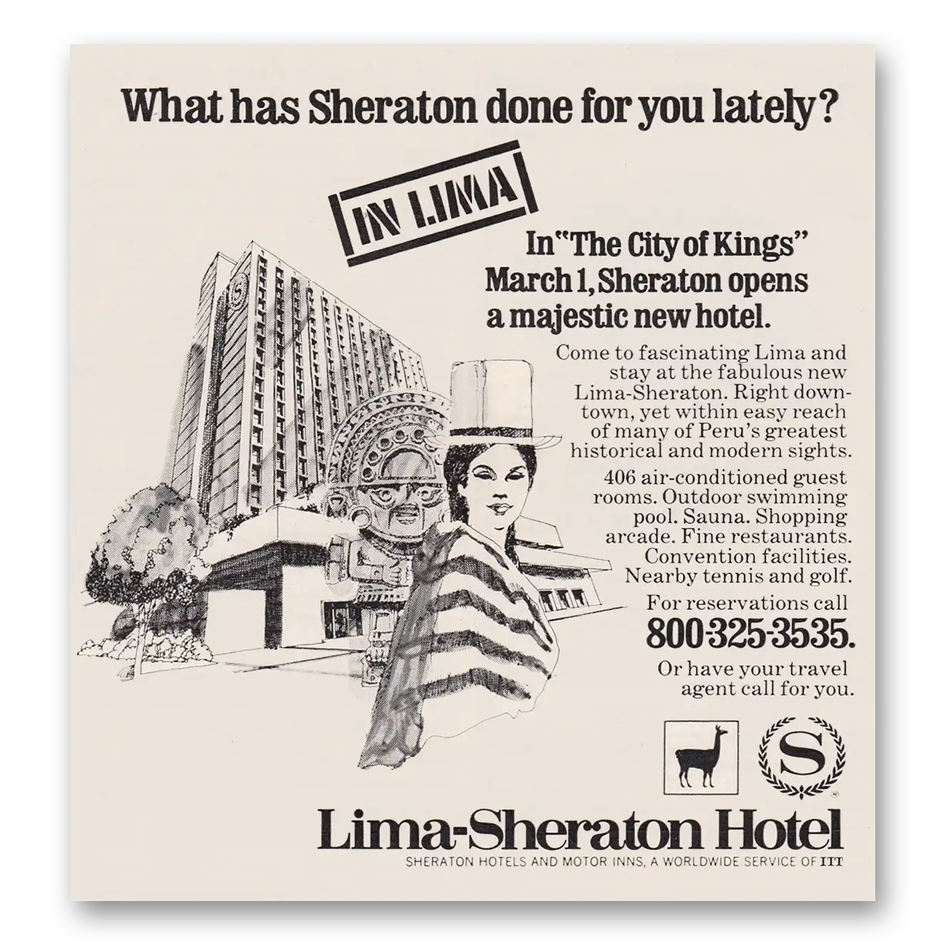 1973 Lima Sheraton Hotel City of Kings Majestic New Hotel Vintage Magazine Print Ad