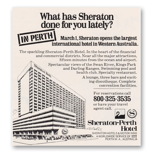 1973 Sheraton Perth Hotel Opens the Largest International Hotel Vintage Magazine Print Ad