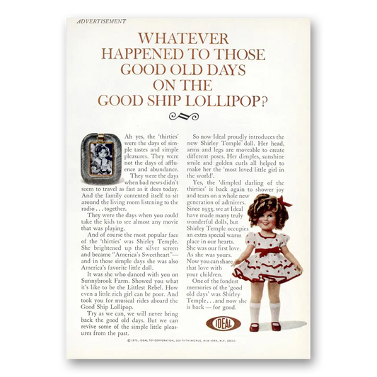 1973 Shirley Temple Doll Good Ship Lollipop Vintage Magazine Print Ad