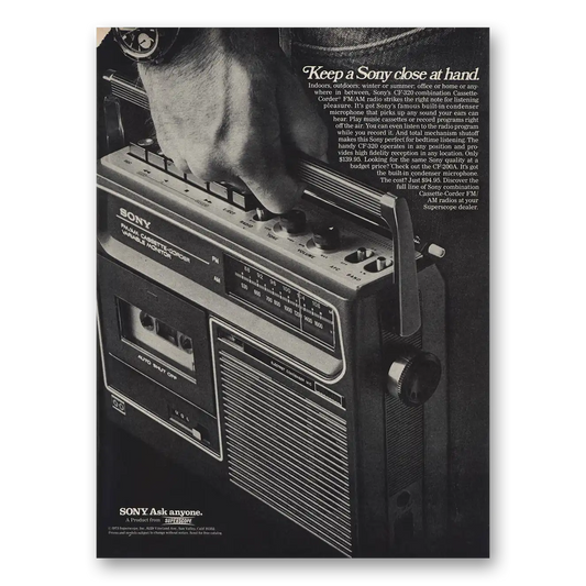 1973 Sony Cassette Corder Close at Hand Vintage Magazine Print Ad