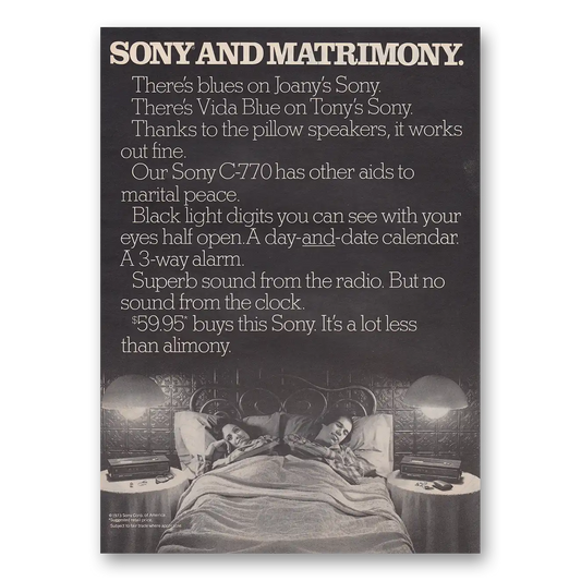 1973 Sony Radio Sony and Matrimony Vintage Magazine Print Ad