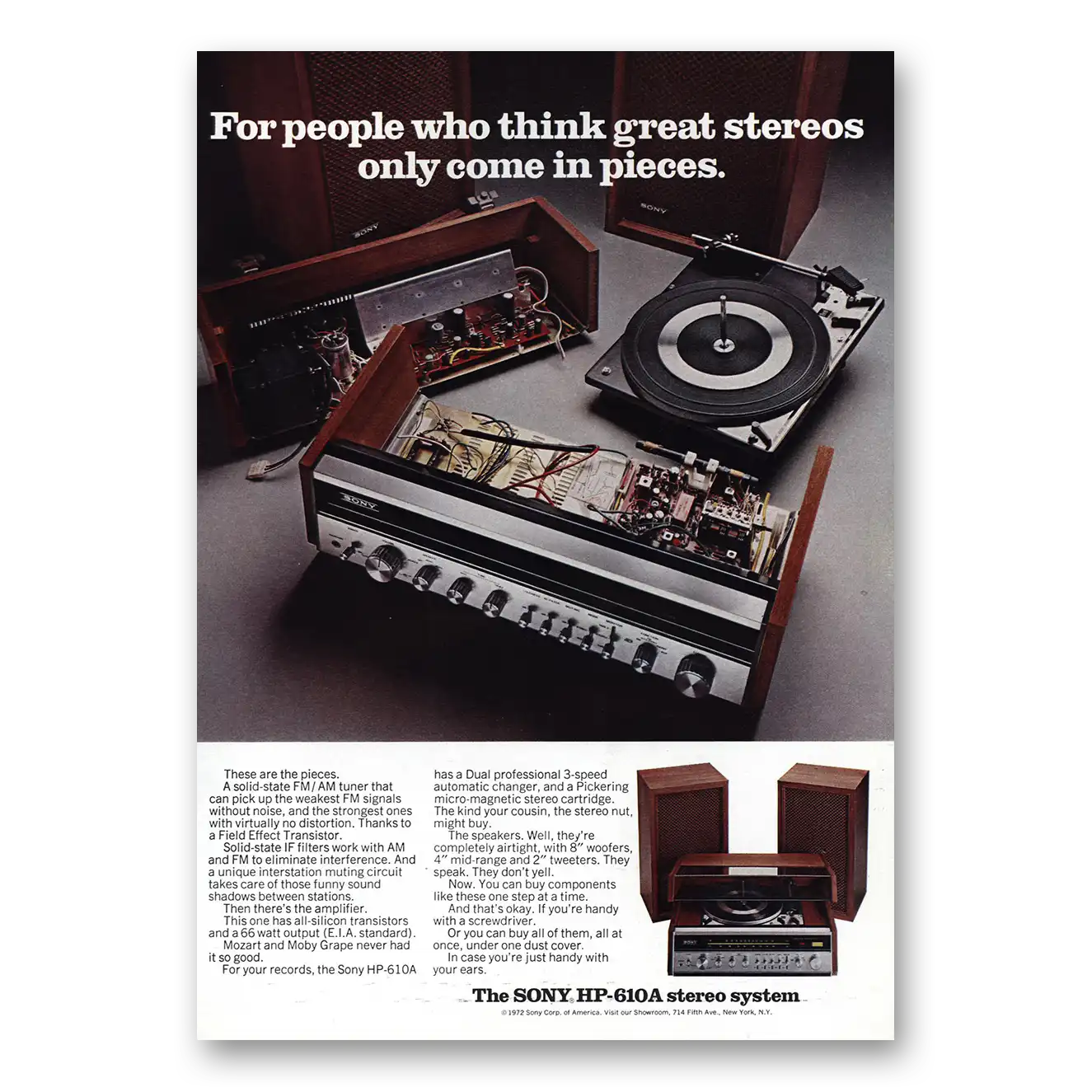 1973 Sony Stereo HP610A Stereo Think Great Stereos Only Come In Pieces Vintage Magazine Print Ad