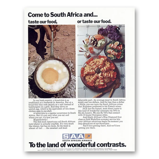 1973 South African Airways Come to South Africa Taste Our Food Vintage Magazine Print Ad