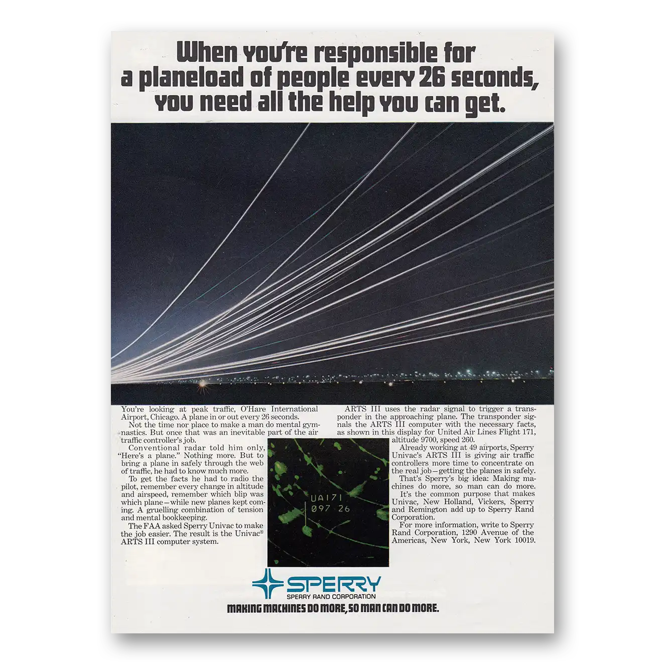 1973 Univac Computer Responsible for a Planeload of People Vintage Magazine Print Ad