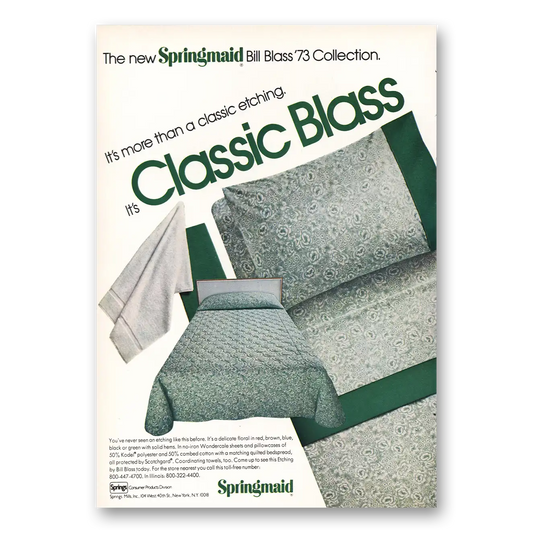 1973 Springmaid Fabrics Bill Blass Collection Vintage Magazine Print Ad