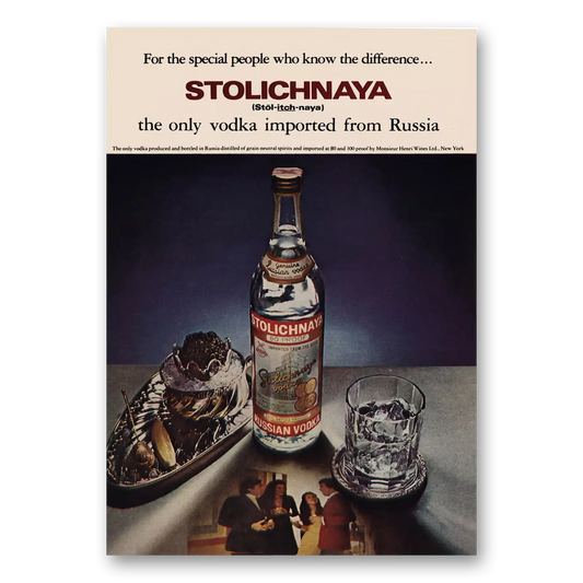 1973 Stolichnaya Vodka Imported From Russia Vintage Magazine Print Ad