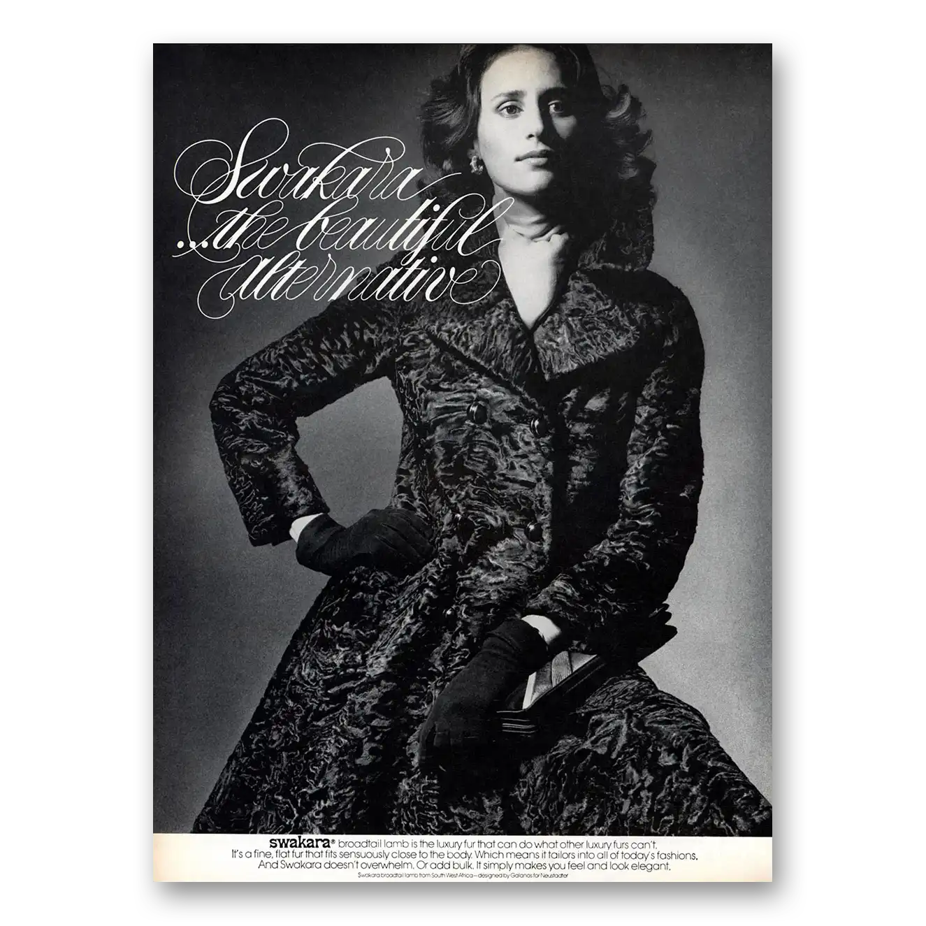 1973 Swakara Fashion Beautiful Alternative Vintage Magazine Print Ad