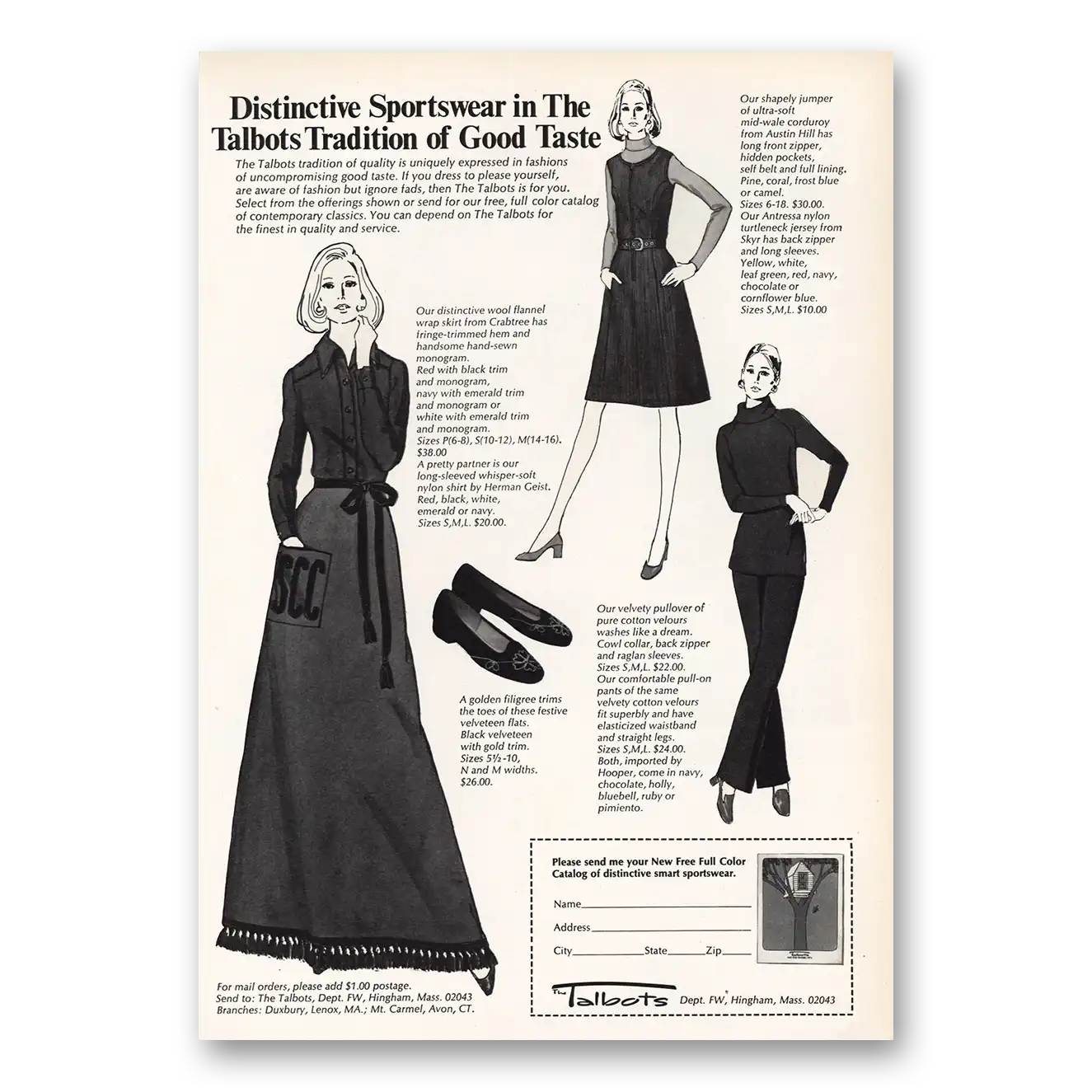 1973 Talbots Distinctive Sportswear Vintage Magazine Print Ad