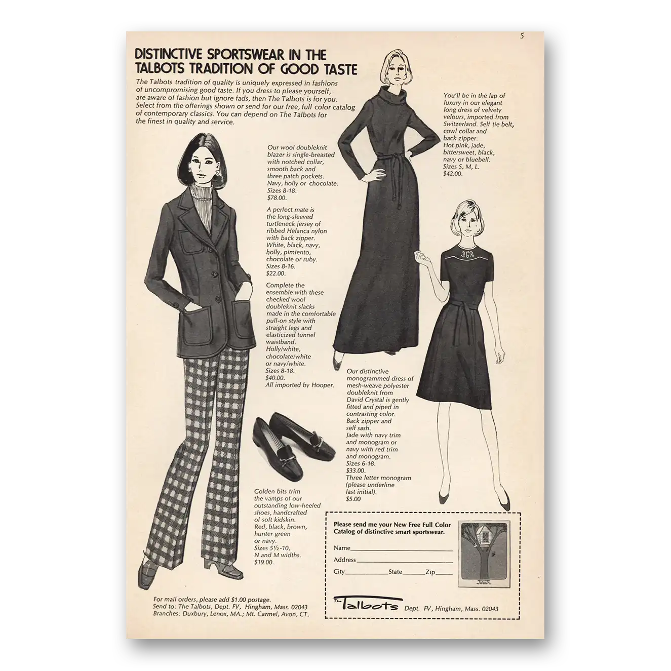 1973 Talbots Distinctive Sportswear Vintage Magazine Print Ad