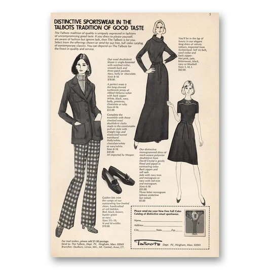 1973 Talbots Distinctive Sportswear Vintage Magazine Print Ad