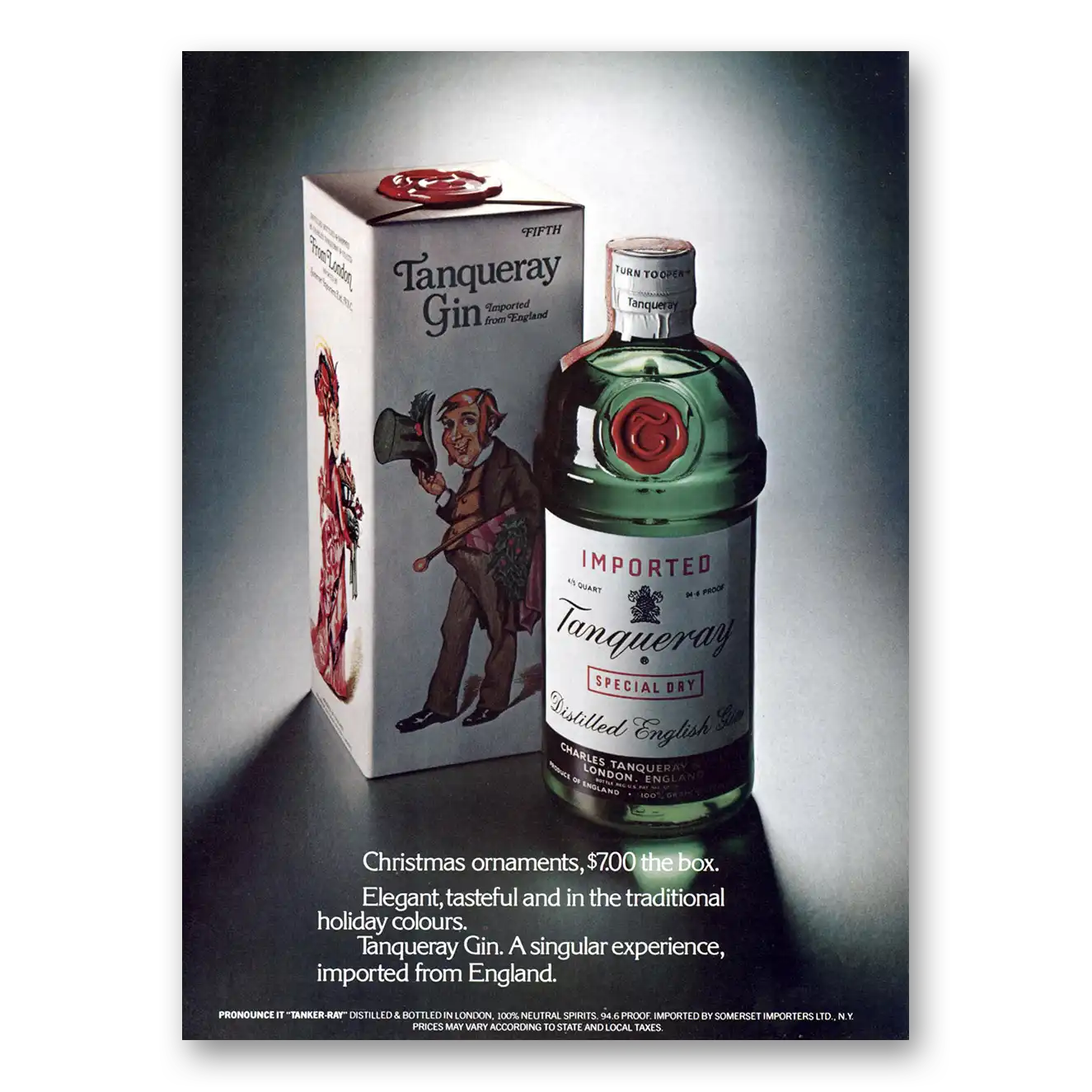 1973 Tanqueray Gin Christmas Ornaments Vintage Magazine Print Ad