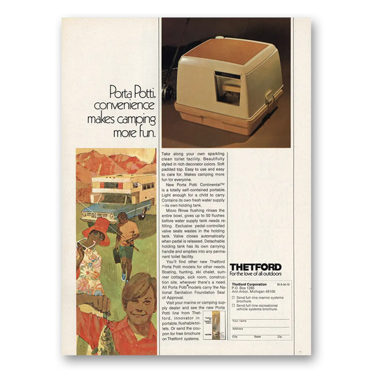 1973 Porta Potti Makes Camping More Fun Vintage Magazine Print Ad