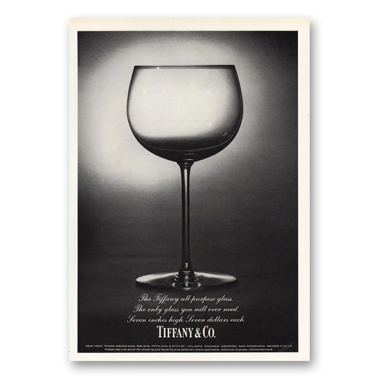 1973 Tiffany & Co All Purpose Glass Vintage Magazine Print Ad