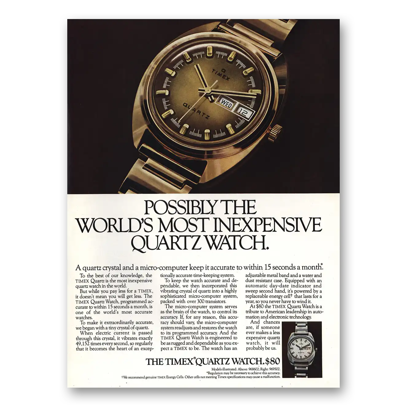 1973 Timex Watch Most Inexpensive Quartz Watch Vintage Magazine Print Ad