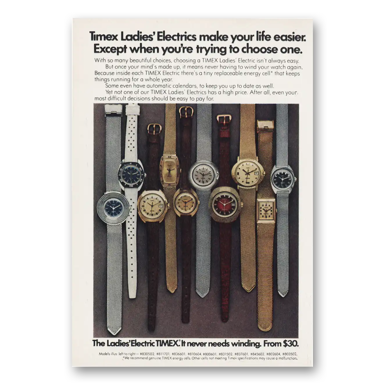 1973 Timex Watch Ladies Electrics Make Your Life Easier Vintage Magazine Print Ad