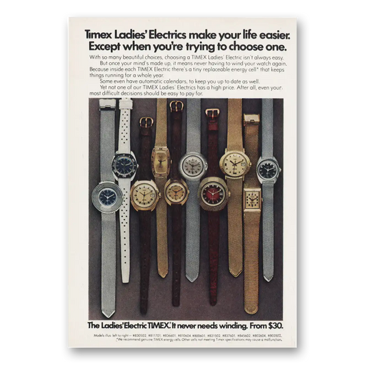 1973 Timex Watch Ladies Electrics Make Your Life Easier Vintage Magazine Print Ad