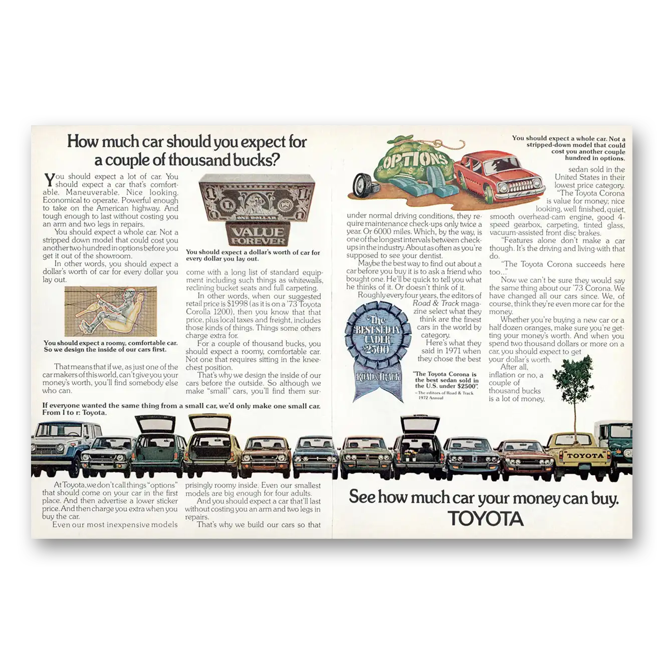 1973 Toyota How Much Car Should You Expect Vintage Magazine Print Ad