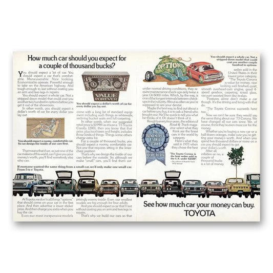 1973 Toyota How Much Car Should You Expect Vintage Magazine Print Ad