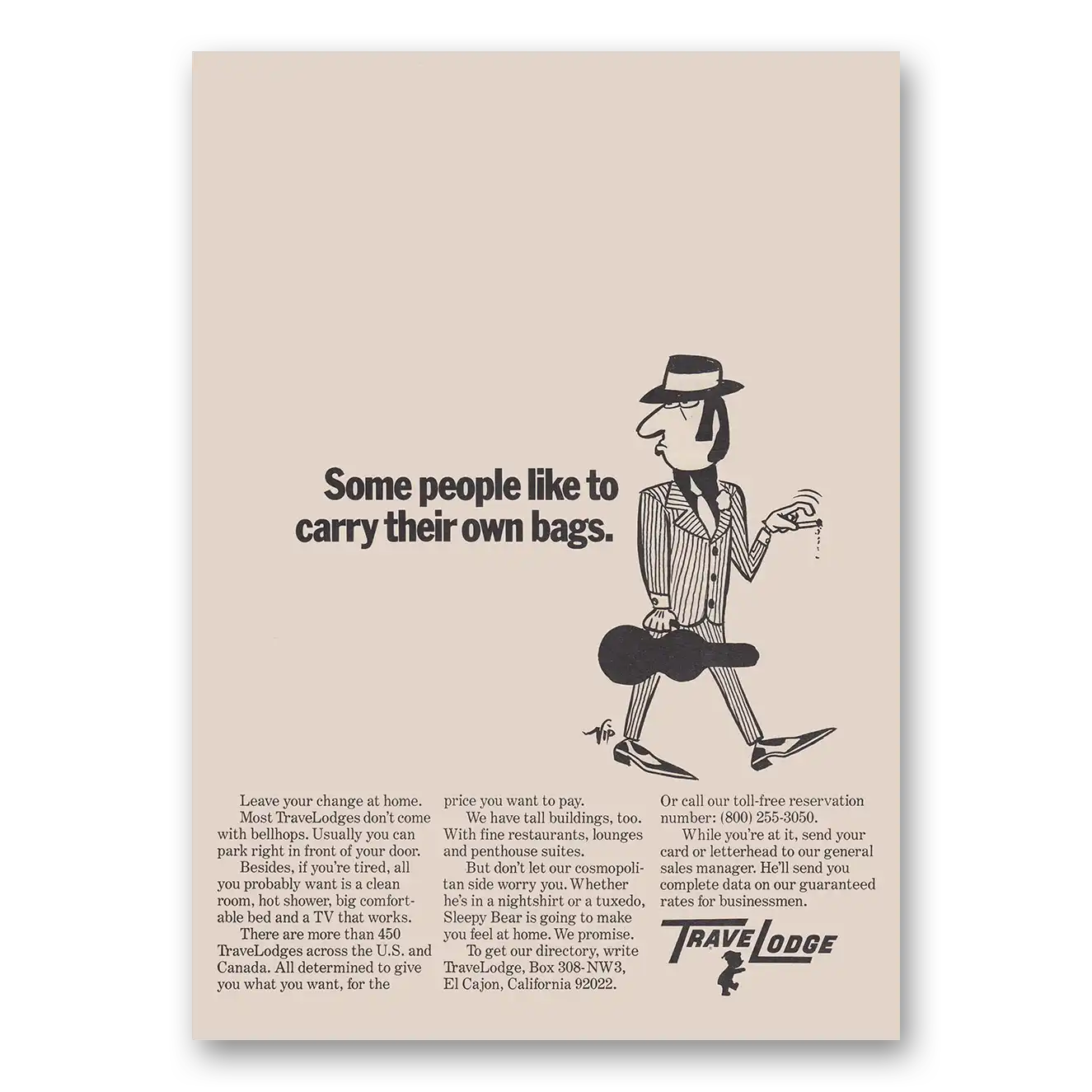 1973 Travelodge Some People Like to Carry Their Own Bags Vintage Magazine Print Ad