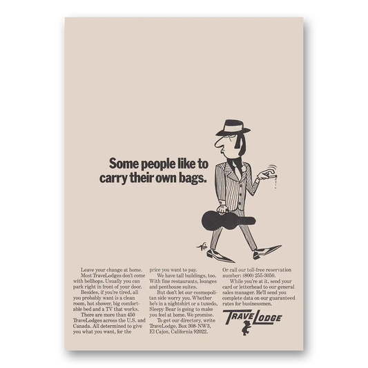 1973 Travelodge Some People Like to Carry Their Own Bags Vintage Magazine Print Ad