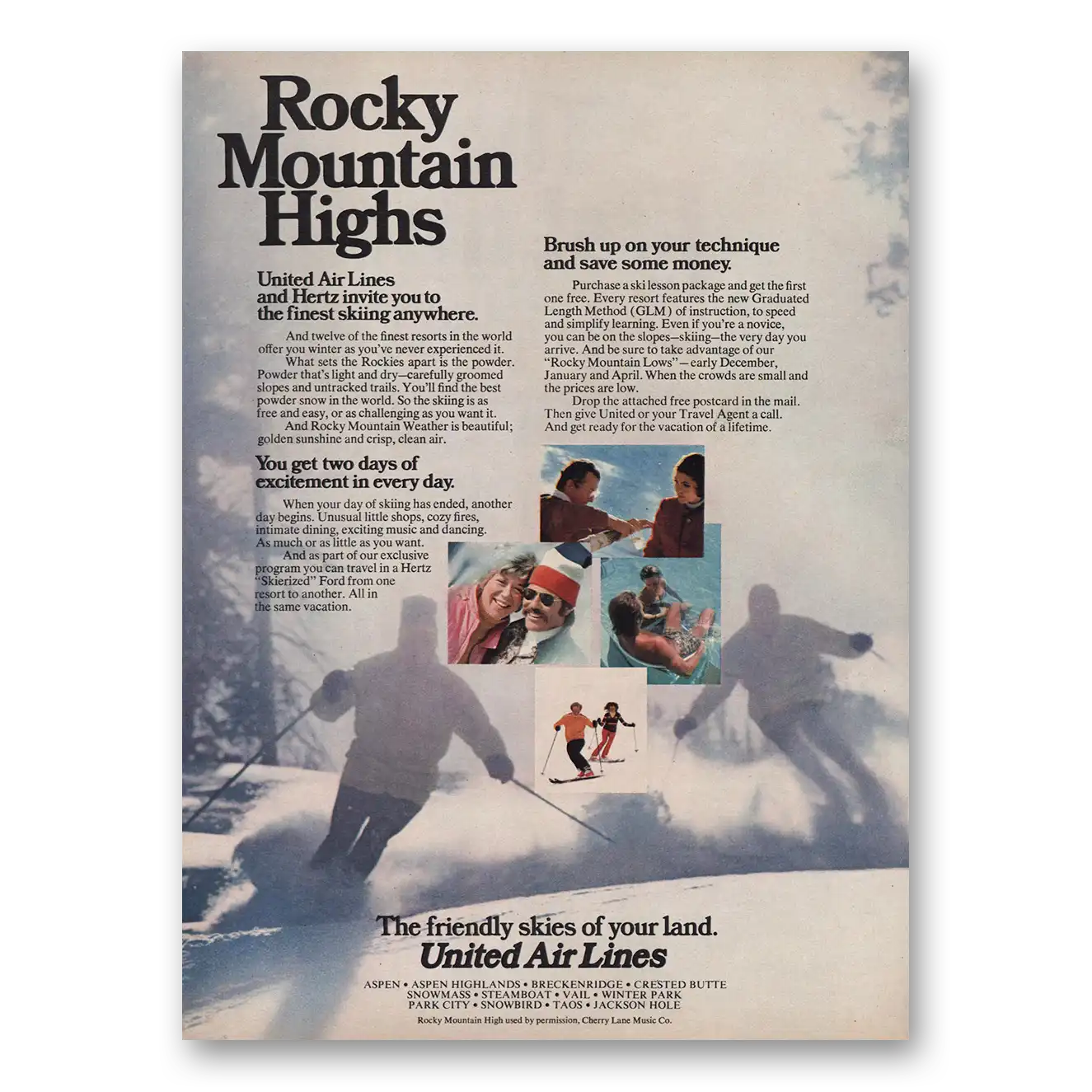 1973 United Airlines Rocky Mountain Highs Vintage Magazine Print Ad