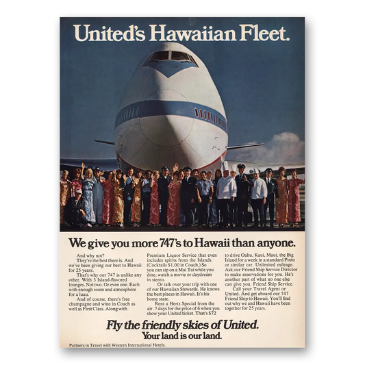 1972 United Airlines Uniteds Hawaiian Fleet Vintage Magazine Print Ad