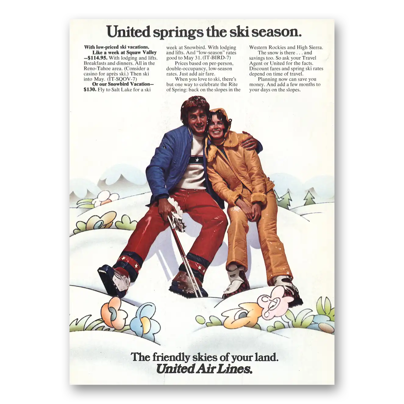 1973 United Airlines Spings the Ski Season Vintage Magazine Print Ad