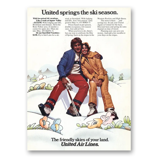 1973 United Airlines Spings the Ski Season Vintage Magazine Print Ad