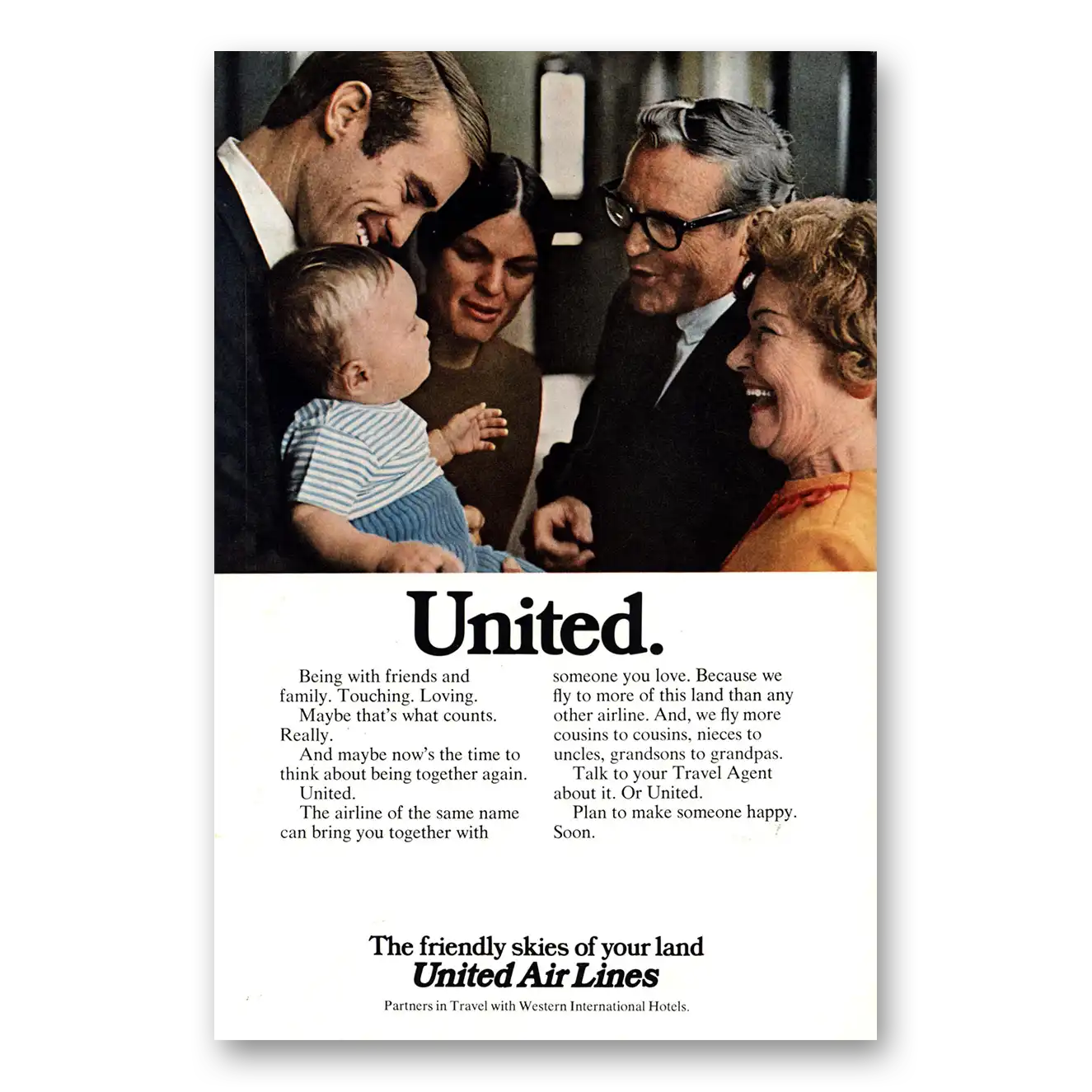 1973 United Airlines Being With Friends and Family Vintage Magazine Print Ad