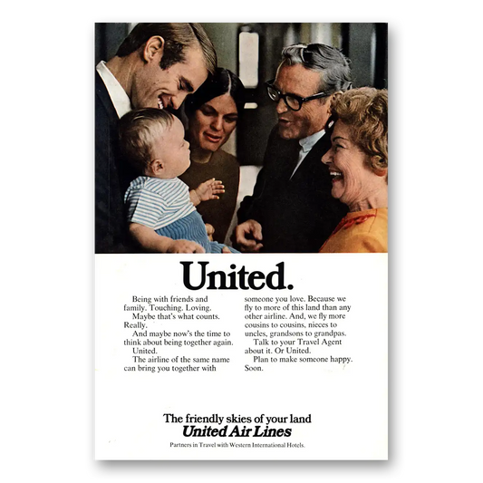 1973 United Airlines Being With Friends and Family Vintage Magazine Print Ad