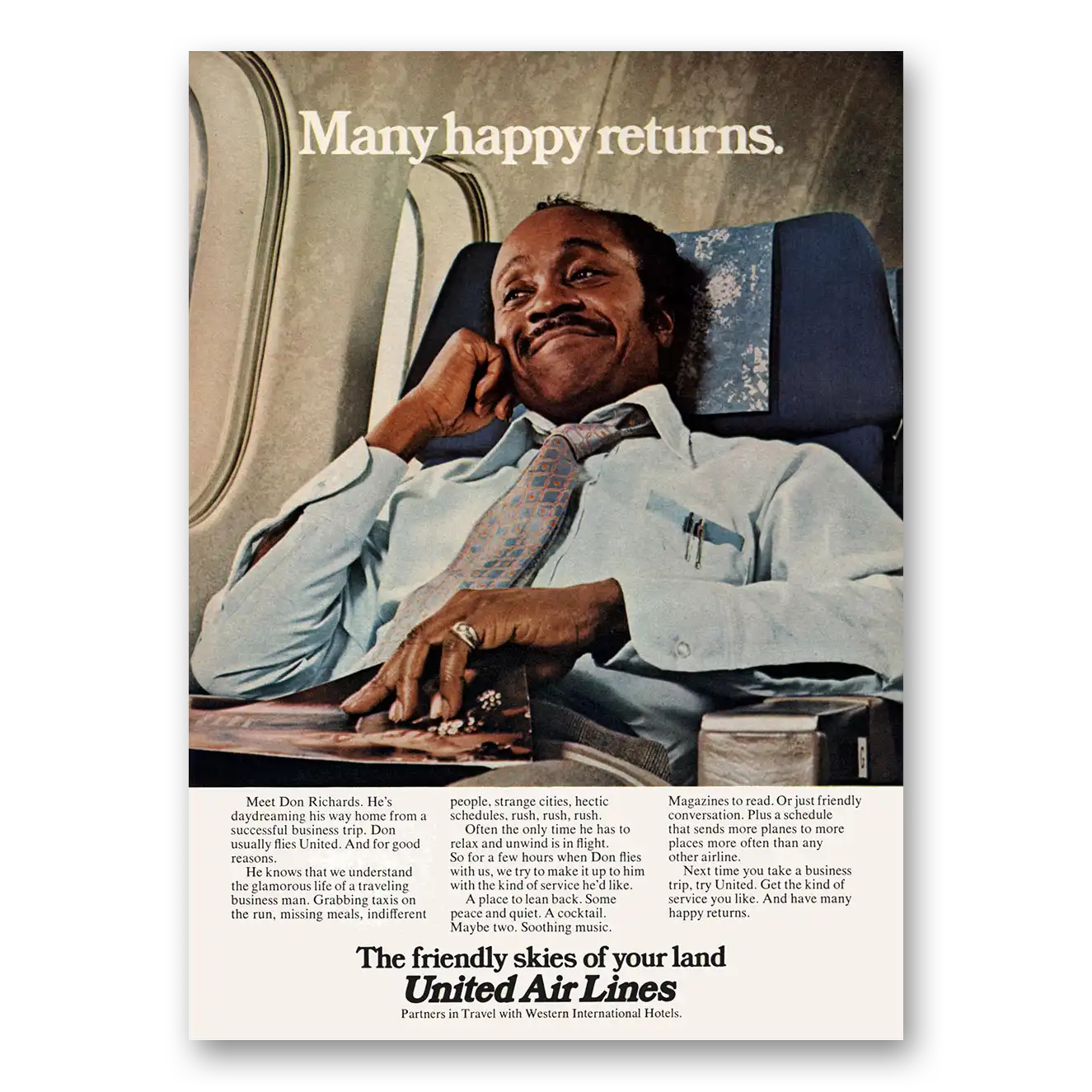 1973 United Airlines Many Happy Returns Vintage Magazine Print Ad