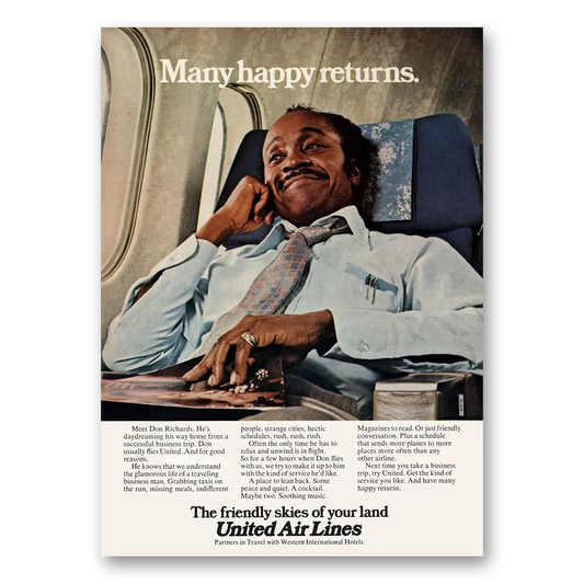 1973 United Airlines Many Happy Returns Vintage Magazine Print Ad