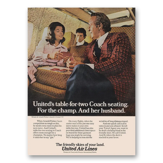 1973 United Airlines Table for Two Coach Seating Vintage Magazine Print Ad