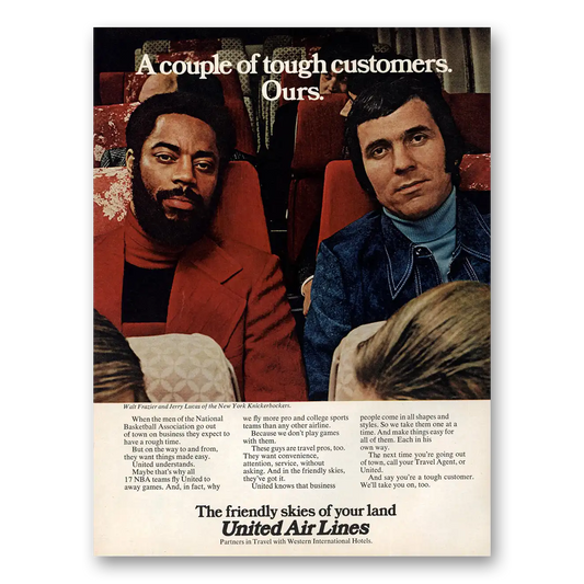 1973 United Airlines Tough Customers Walt Frazier Jerry Lucas Vintage Magazine Print Ad