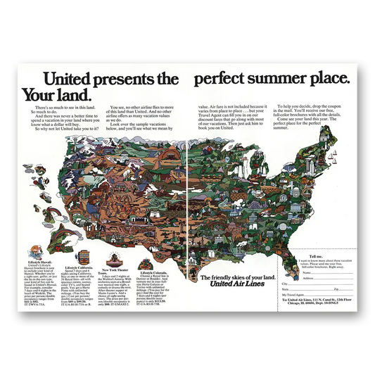 1973 United Airlines Perfect Summer Place Your Land Vintage Magazine Print Ad