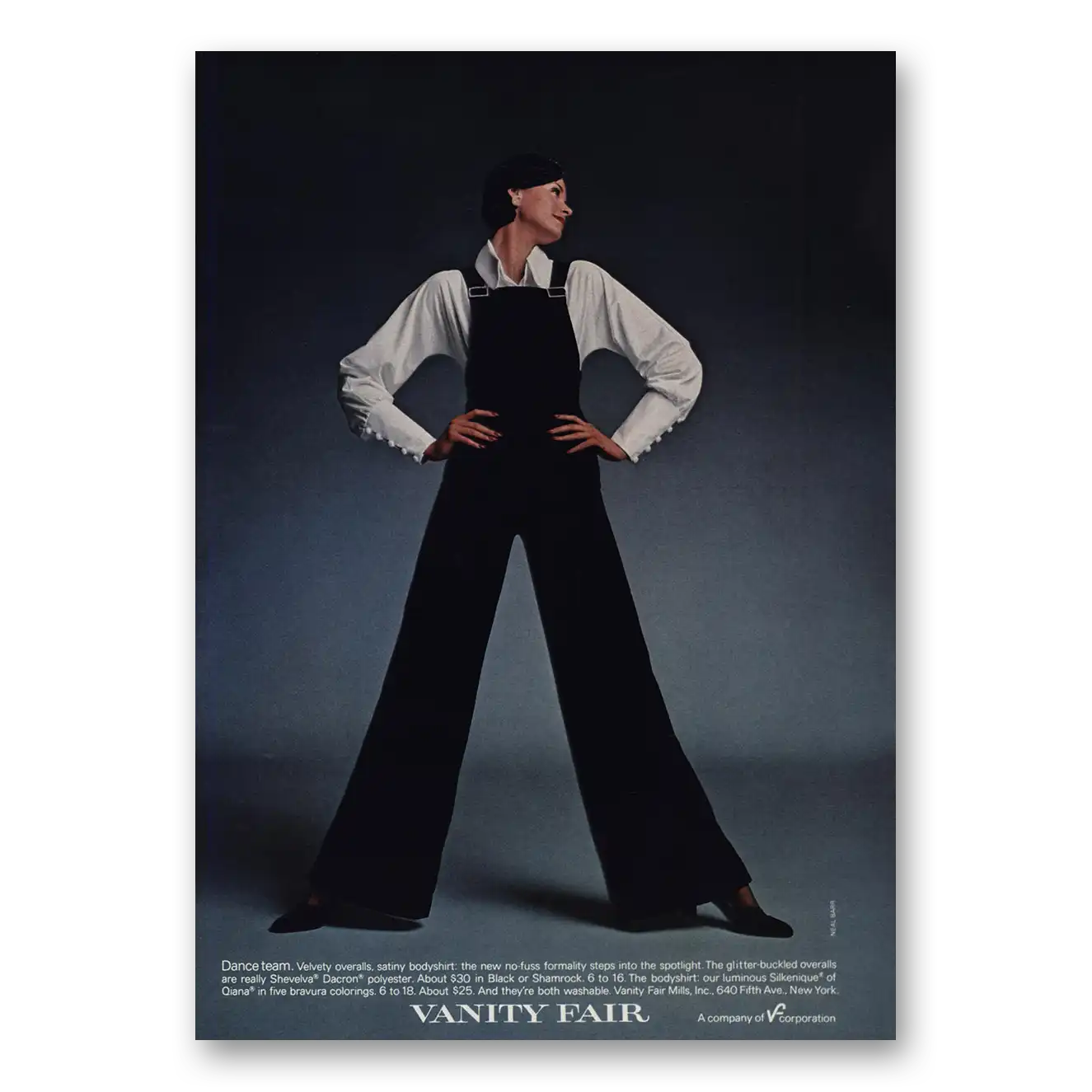 1973 Vanity Fair Fashion Dance Team Velvety Overalls Vintage Magazine Print Ad