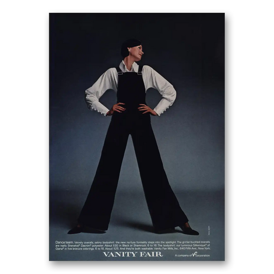 1973 Vanity Fair Fashion Dance Team Velvety Overalls Vintage Magazine Print Ad