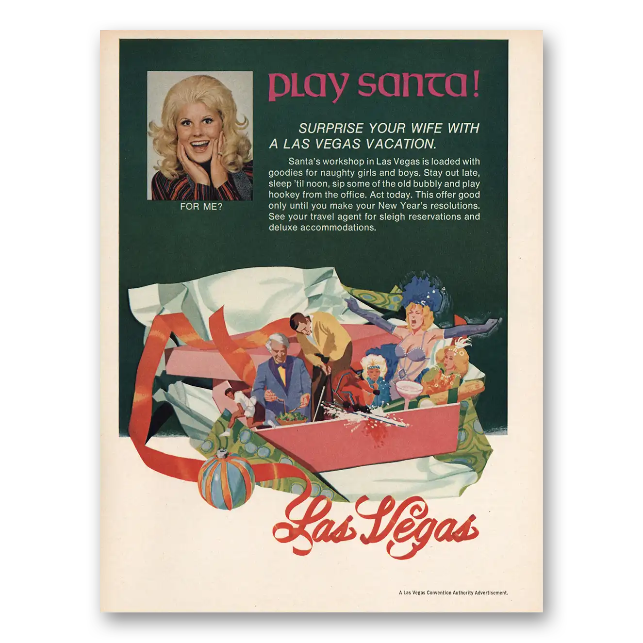 1973 Las Vegas Nevada Play Santa Vintage Magazine Print Ad