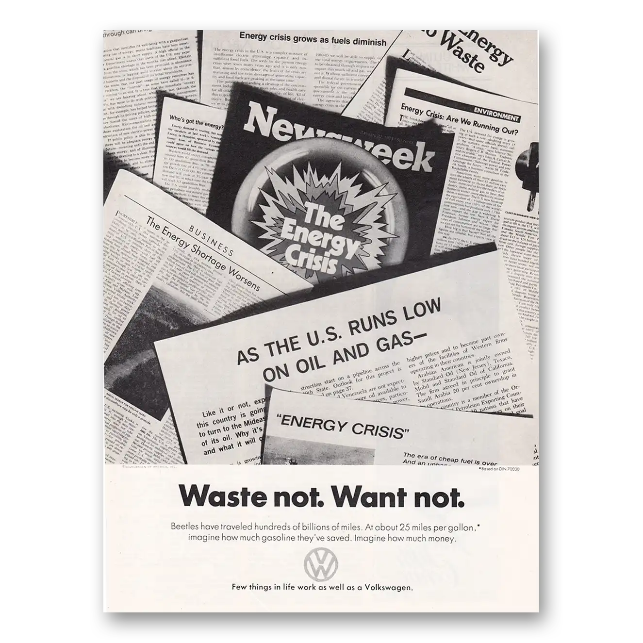 1973 Volkswagen Waste Not Want Not Vintage Magazine Print Ad