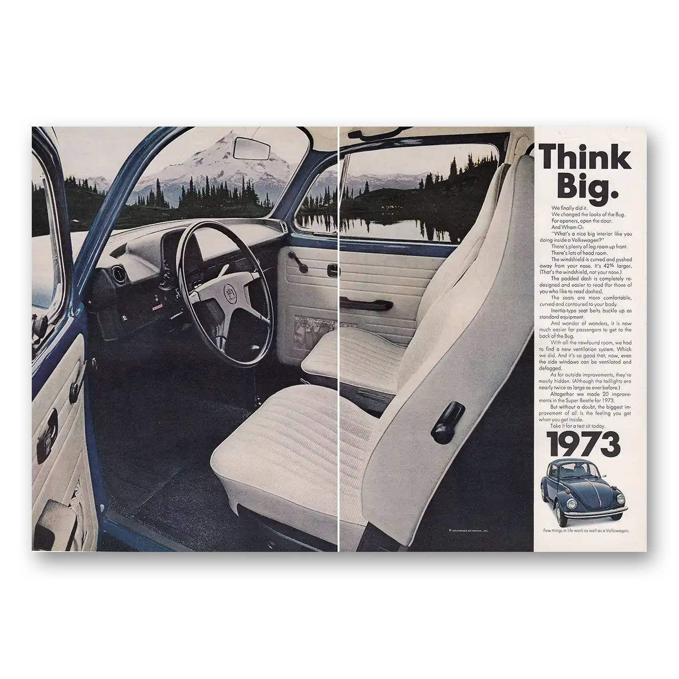 1973 Volkswagen Beetle Think Big Vintage Magazine Print Ad