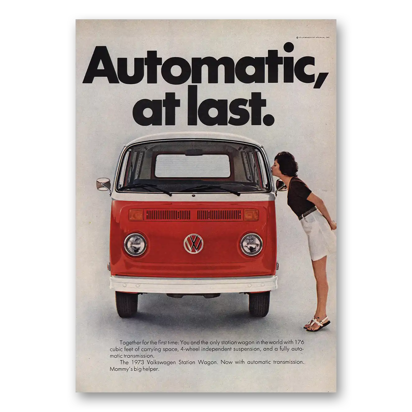 1973 Volkswagen Station Wagon Automatic At Last Vintage Magazine Print Ad