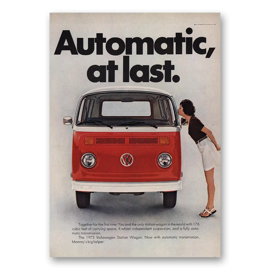 1973 Volkswagen Station Wagon Automatic At Last Vintage Magazine Print Ad