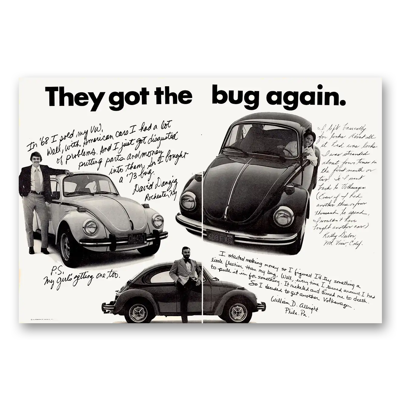 1973 Volkswagen Beetle They Got the Bug Again Vintage Magazine Print Ad