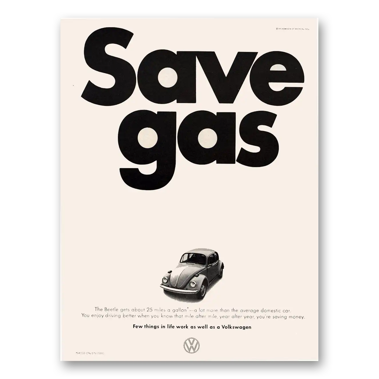 1973 Volkswagen Beetle Save Gas Vintage Magazine Print Ad