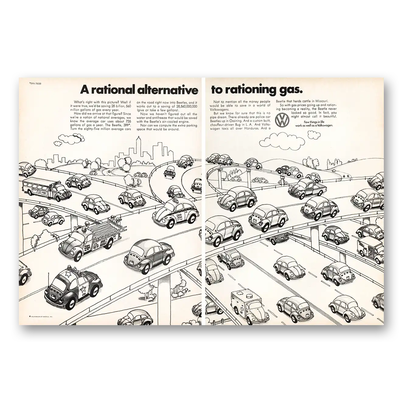 1973 Volkswagen Rational Alternative Rationing Gas Vintage Magazine Print Ad