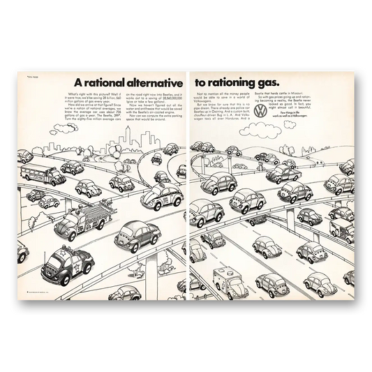 1973 Volkswagen Rational Alternative Rationing Gas Vintage Magazine Print Ad