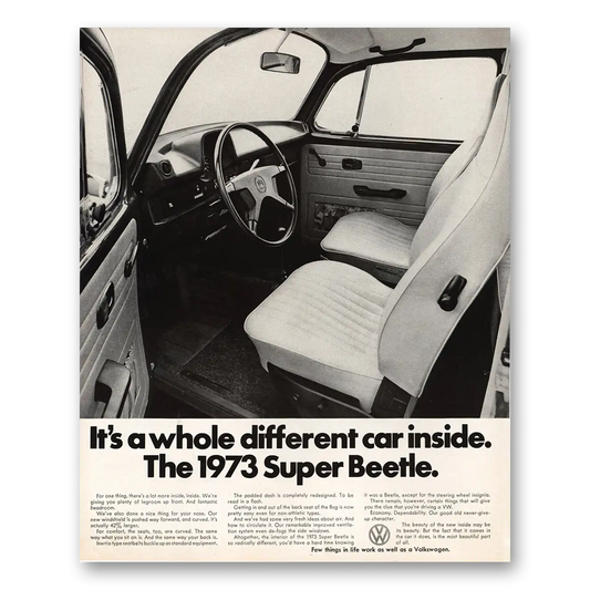 1973 Volkswagen Beetle Super Beetle Different Car Inside Vintage Magazine Print Ad