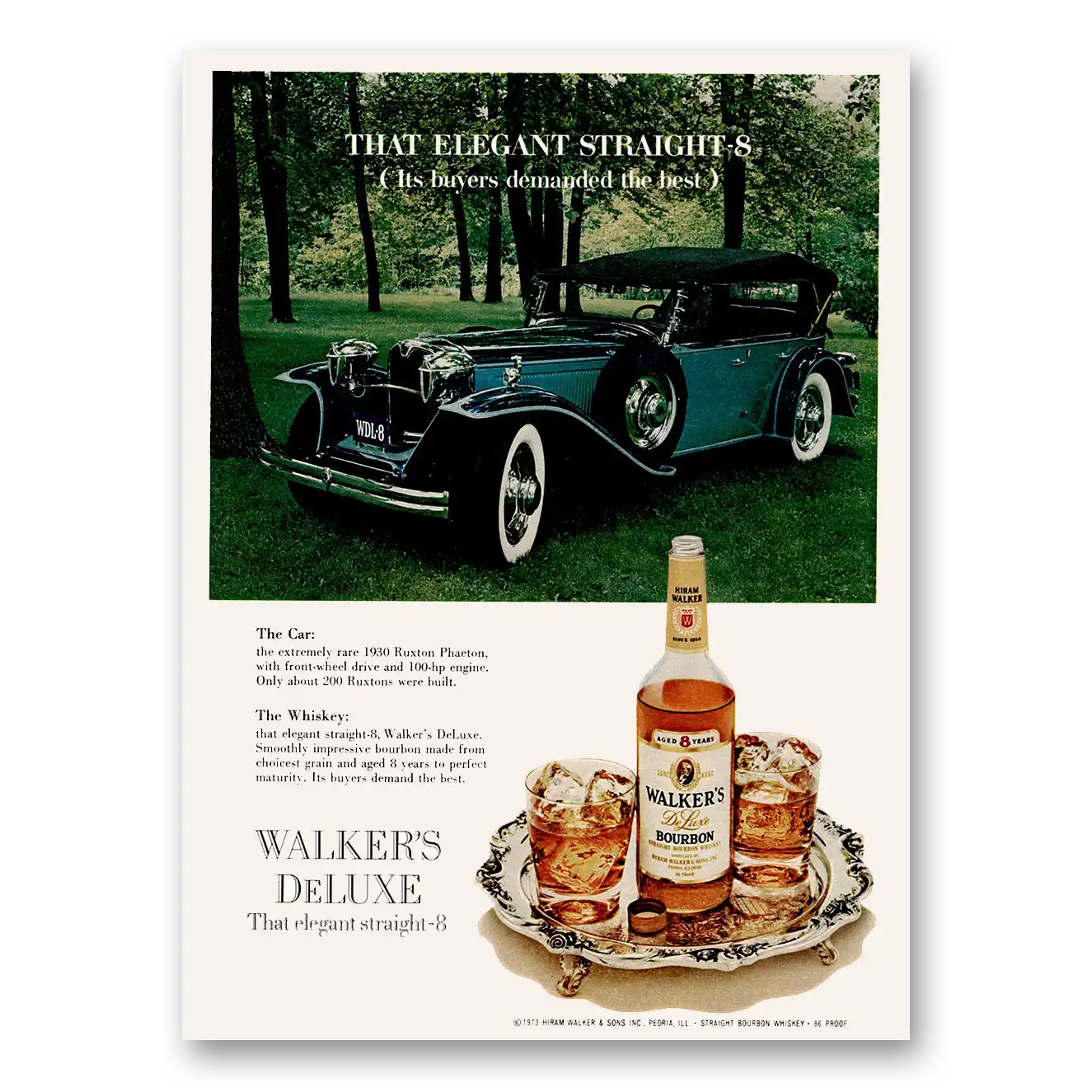 1973 Walkers DeLuxe Bourbon Whiskey Elegant Straight 8 Vintage Magazine Print Ad